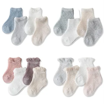4 Páry detské Letné Ponožky Baby Roztomilý Kreslený Priedušná Bavlnené Ponožky Batoľa Tenký Ľad Oka Ponožky pre Chlapcov, Dievčatá, Deti 0-5 Y