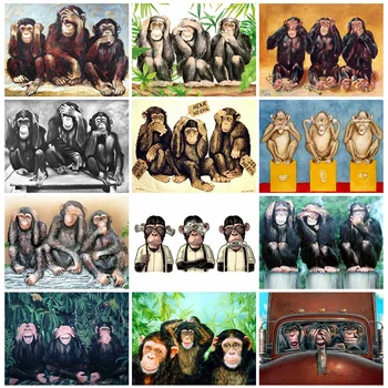 Huacan 5d Diamond Maľovanie Nových Prírastkov Opice Mozaiky Zvierat Ručné Darček Výšivky Gorila Výzdoba Domov