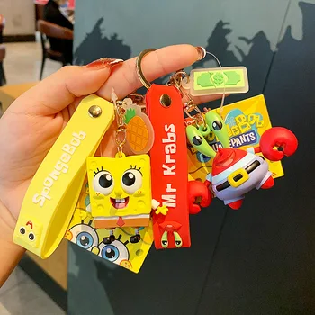 Cartoon Bábika Keychains Anime Spongebobs Squarepants Patrick Star Kawaii Pvc Taška Keyring Auto Príslušenstvo Deti, Hračky, Darčeky