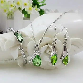 QiLeSen Jemné šperky 925 sterling silver vhodné pre dámy nastaviť, Sklenené topánky crystal green Náhrdelníky Náušnice náramok Nastaviť YW157