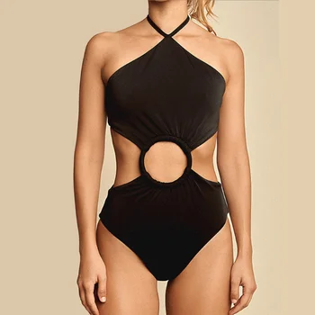 Móda Jednofarebné Plavky S Uväzovaním Za Odpojenie Bikini Jeden Kus Backless Sexy Slim Elegantné Plavky String Popruh Plaviek Push Up 2022 0