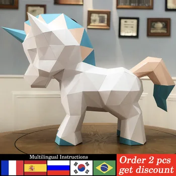 Veľké Veľkosti Jednorožec Zvieratá Výzdoba Domov Origami Dekorácie Papier Model,3D Papercraft Umenie,Ručné DIY Teens Dospelých Plavidlá RTY195