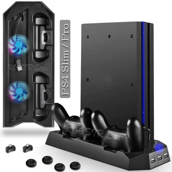 Zbrusu Novej PS4 Slim Herné Konzoly Zvislý Stojan Chladiaci Ventilátor Pre Sony Playstation 4 Slim / Pro S 2 Regulátor Nabíjania Stanice