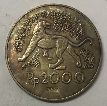 1974 Indonézia 2000 Rupiah Javan Tiger Strieborné Pozlátené Kópiu Mince