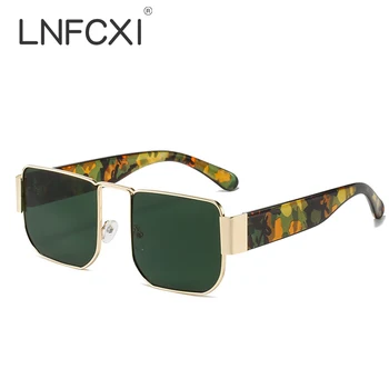 LNFCXI Retro Námestie Ženy slnečné Okuliare Odtiene Zelenej Muži Fashion Značky Dizajnér Trendov Kovové Tmavo Zelená Slnečné Okuliare UV400