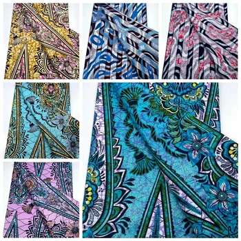 Africké Grand Real Vosk Textílie Ankara Batik Pagne Tissu 6yards Lesk Zlaté Ružová Kvalitný Lesklý Pre Šiť Strany Svadobné Šaty