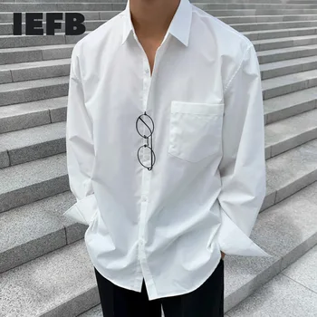 IEFB pánskeho oblečenia na Jeseň Nové Dlhým rukávom Biele Tričko kórejský Štýl Moderný Pekný Bežné Non-žehlenie fit Blúzka Muž 9Y4092