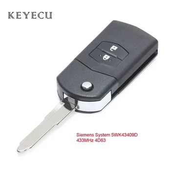 Keyecu Inovované Flip Diaľkové Auto príveskom 2 Tlačidlo 433MHz 4D63 pre Mazda 2 DE série na roky 2012-2014 P/N: Siemens Systém 5WK43409D/E/F