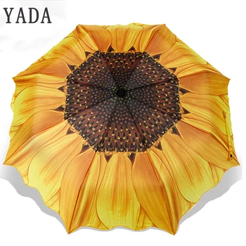 YADA Žltá 3D Slnečnica Kvet Skladací Dáždnik Pre Ženy UV Rainproof Dáždniky Slnko Daždivé Ochrany Parasol Dáždnik YD199