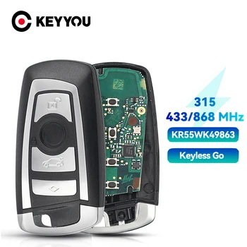 KEYYOU Smart Key Auto Diaľkové Tlačidlo KeylessGo 4 Tlačidlá 315/433/868Mhz Fob KR55WK49863 Pre BMW 3 5 7 Série 2009-2016 CAS4 F Systému
