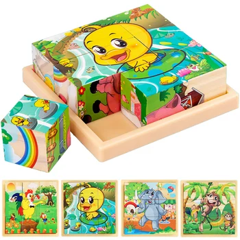 3D Kocky Drevené Skladačky Puzzle Detí Šesť-stranný Dreva Blok poleno Deti Montessori Vzdelávania, Vzdelávacie Hračky, Zábavné Hry 0
