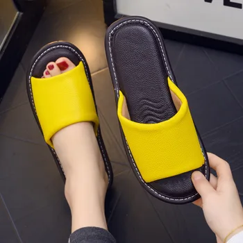 Letné Ženy Dizajnér Domov Sandále Módne Originálne Kožené Sklzu na Papuče Žena Designe Vnútorné Listy Ladides Mužov Flip Flops 1
