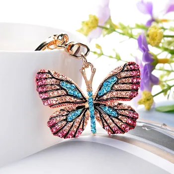 Krásny Motýľ Keychain Trblietavé Plný Drahokamu Zliatiny Prívesok Pre Ženy, Dievča, Auto, Taška Na Príslušenstvo Módne Krúžok Na Kľúče 1