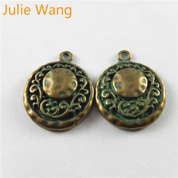 Julie Wang 10PCS Zliatiny Zinku Antické Bronzové Zelená Kolo zobrazili kľúčové tlačidlá Pre Šperky, Takže Prívesky, Náhrdelníky Nálezy Súčasti Príslušenstva 1