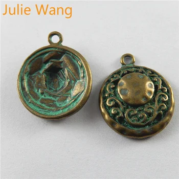 Julie Wang 10PCS Zliatiny Zinku Antické Bronzové Zelená Kolo zobrazili kľúčové tlačidlá Pre Šperky, Takže Prívesky, Náhrdelníky Nálezy Súčasti Príslušenstva 2