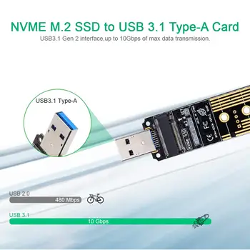 M. 2 NVME USB 3.1 Adaptér M-Key M. 2 NGFF NVME Na USB Čítačku pamäťových Kariet s USB 3.1 Gen 2 Most Čip S 10 gb / S Pre 2242/2260/2280 2