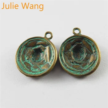 Julie Wang 10PCS Zliatiny Zinku Antické Bronzové Zelená Kolo zobrazili kľúčové tlačidlá Pre Šperky, Takže Prívesky, Náhrdelníky Nálezy Súčasti Príslušenstva 3