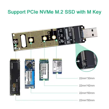 M. 2 NVME USB 3.1 Adaptér M-Key M. 2 NGFF NVME Na USB Čítačku pamäťových Kariet s USB 3.1 Gen 2 Most Čip S 10 gb / S Pre 2242/2260/2280 3