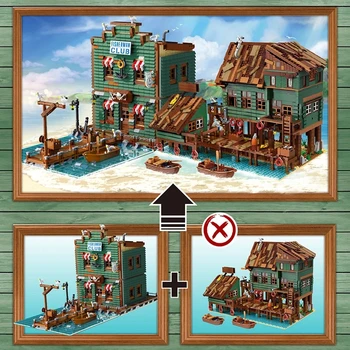 Kompatibilné s Lego Sady Domu na Ulicu Mesta Architektúry Model Rybár Klub Modulovej Stavebné Bloky, Hračky pre deti, Darčeky 3