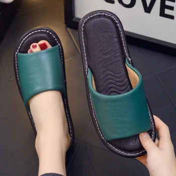 Letné Ženy Dizajnér Domov Sandále Módne Originálne Kožené Sklzu na Papuče Žena Designe Vnútorné Listy Ladides Mužov Flip Flops 4