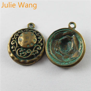 Julie Wang 10PCS Zliatiny Zinku Antické Bronzové Zelená Kolo zobrazili kľúčové tlačidlá Pre Šperky, Takže Prívesky, Náhrdelníky Nálezy Súčasti Príslušenstva 4