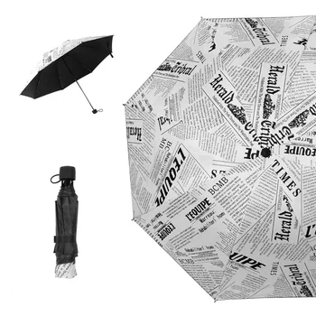 Dáždnik muž olejomaľba Noviny Vzor Čierny Povlak Vetru Dáždnik Dážď Ženy, Pre Mužov 3Folding Vonkajšie Parasol 5