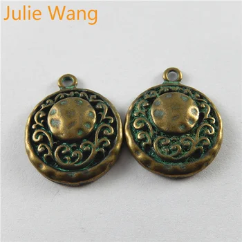 Julie Wang 10PCS Zliatiny Zinku Antické Bronzové Zelená Kolo zobrazili kľúčové tlačidlá Pre Šperky, Takže Prívesky, Náhrdelníky Nálezy Súčasti Príslušenstva 5