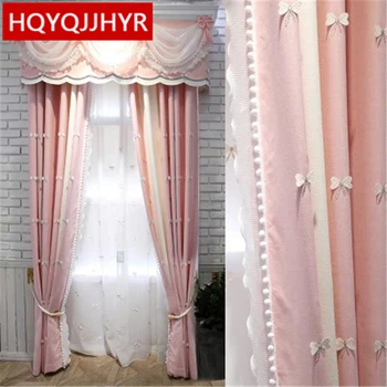 Európske a Americké ružové červené motýľ vyšívané luxusné závesy pre obývacia izba windows elegantné závesy pre dievča spálňa